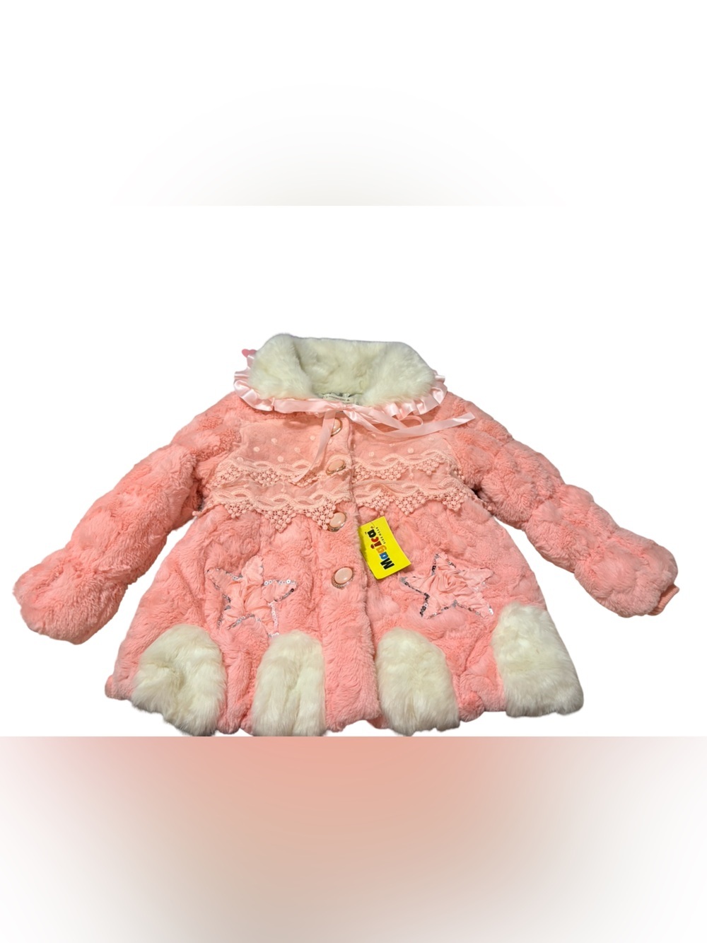 Magica Kidswear Girls Pink Faux Fur Princess Coat Size 8 Lace Coquette Jacket